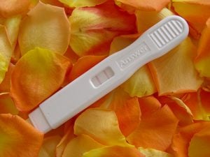 teste de gravidez de caneta com flores